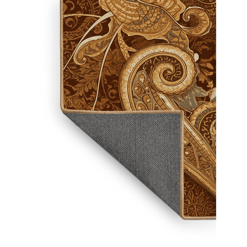 Tapis oriental moelleux et moelleux de style oriental orné de couleurs brunes - Reliure brun clair, 7 x 10