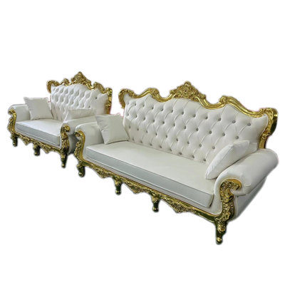 2-piece White And Gold Tufted Sofa And Loveseat Set