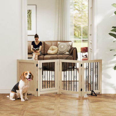 Medium Density Fiberboard (MDF)@@Powder Coated Steel Free Standing Pet Gate