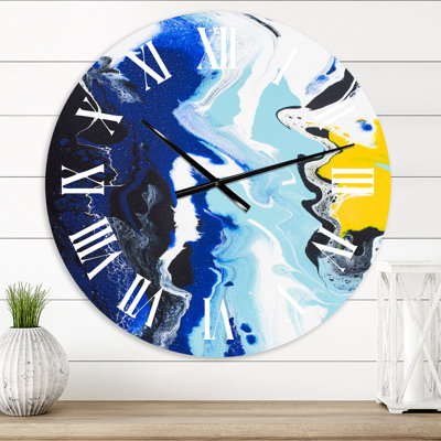 Abstract Yellow and Blue Waves - Modern wall clock