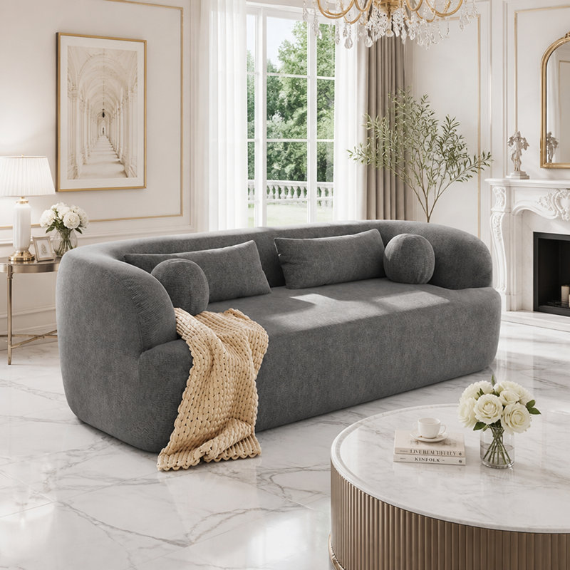 Canapé en chenille sans os avec coussins, Gris chenille, Gris