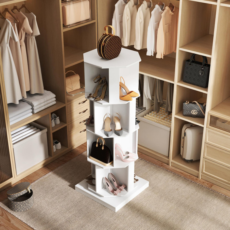 Bibliothèque rotative à 4 niveaux, bibliothèque rotative empilable à 360 °, support de rangement sur pied pour le bureau de la chambre à coucher, blanc