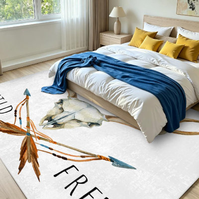 Tapis d'intérieur blanc lavable à la machine, motif crâne de cerf et animaux, idéal pour les rêves.