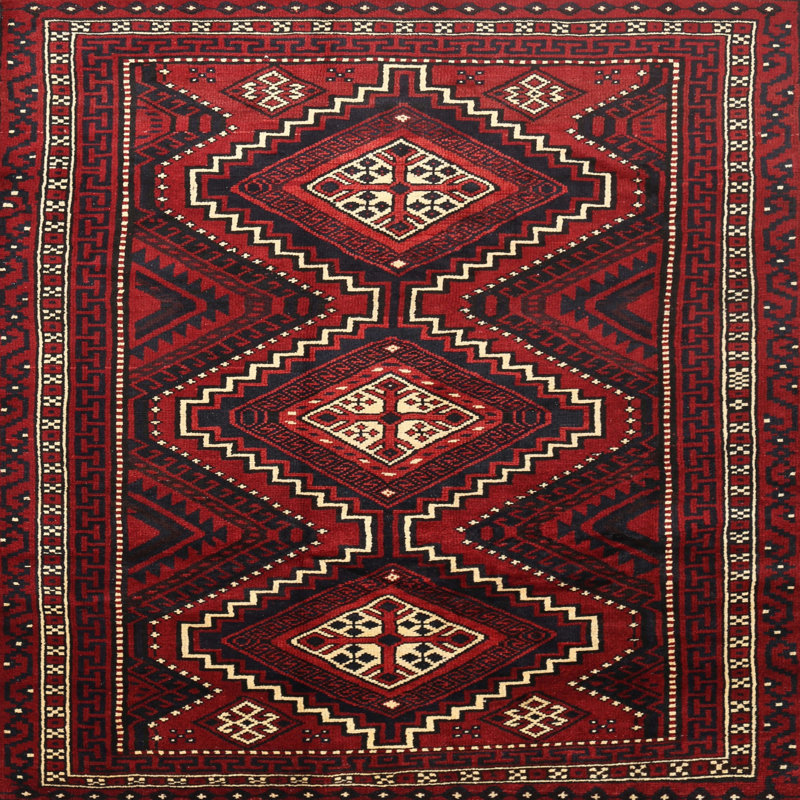 Tapis traditionnel rouge / brun Brierly, Carré 3 pi