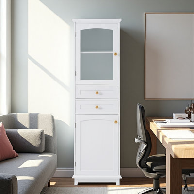 Office Storage Cabinet with Adjustable Shelves, Glass Door, and Two Drawers by Lark Manor