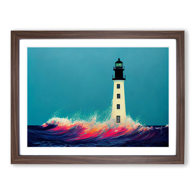 Delicious Lighthouse - Single Picture Frame Painting, 34cm H x 46cm W x 2cm D, Walnut