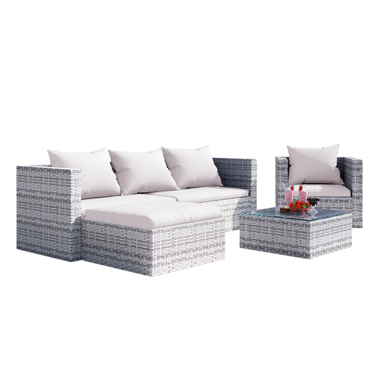 5-Person Seating Group with Cafe Table, Grey, Beige
