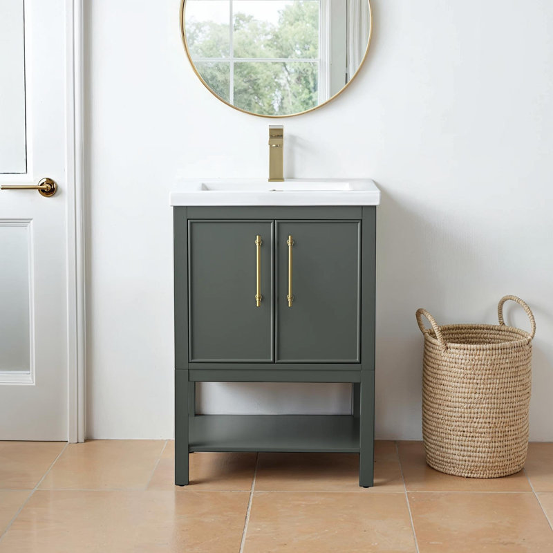 Jewell 24" Single Bathroom Vanity Set, Vintage Green/Antique Brass