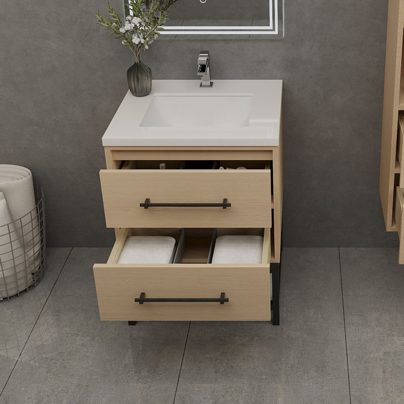 Meuble-lavabo simple avec plateau Victoria 23,7, Chêne jaune
