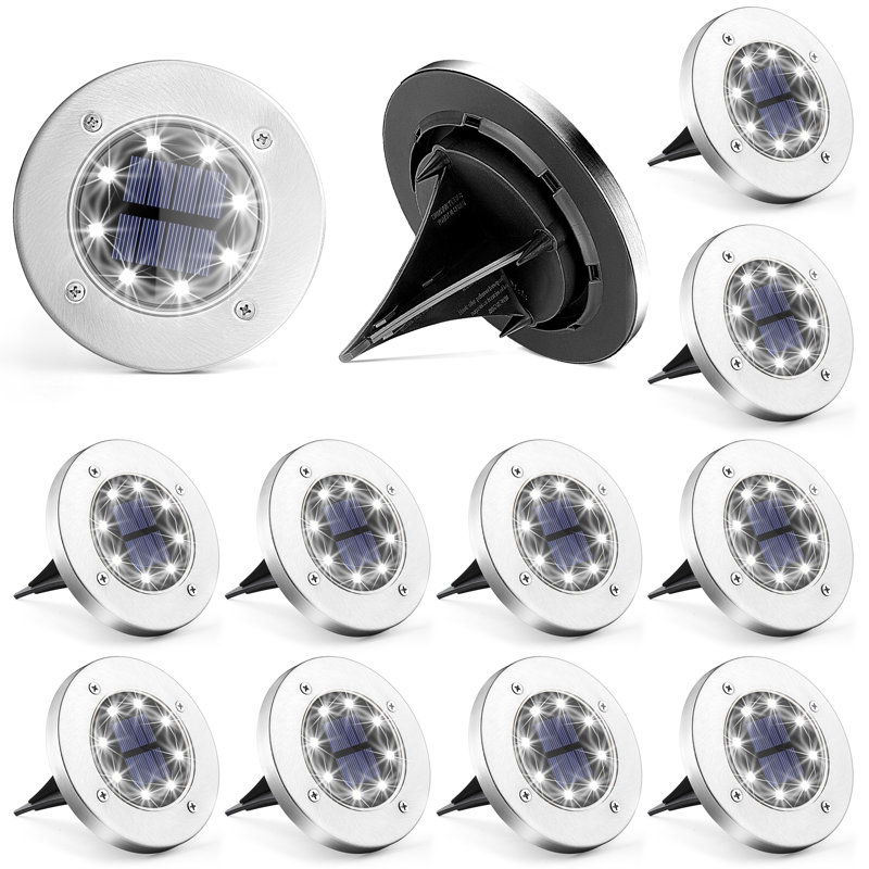 Solar Powered Integrated LED Metal Pathway Light Pack (Set of 12), 3200 K