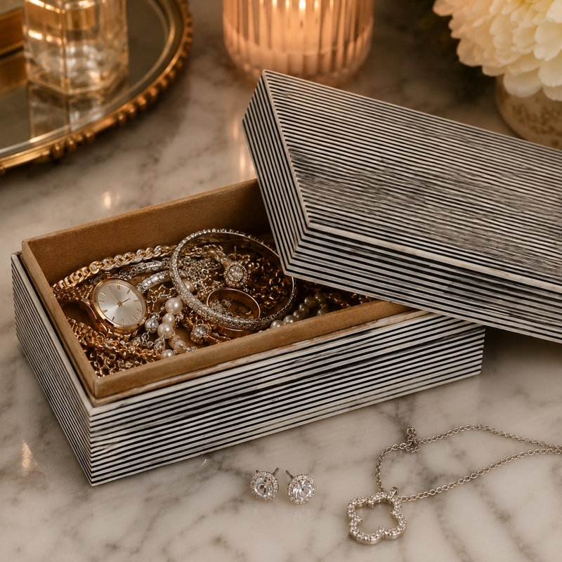 Pinstripe Bone Inlay Box Natural Finish 