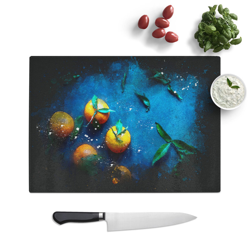 Tempered Glass Fresh Oranges Chopping Board, 20 cm x 28.5 cm