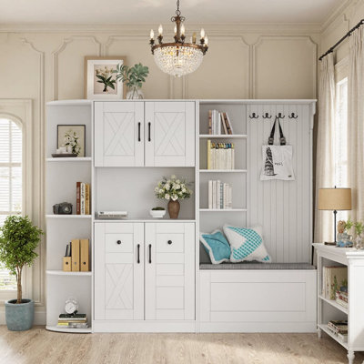 UnaFlora Multi-Functional 2-In-1 Hall Cabinet With Storage & 4 Hooks