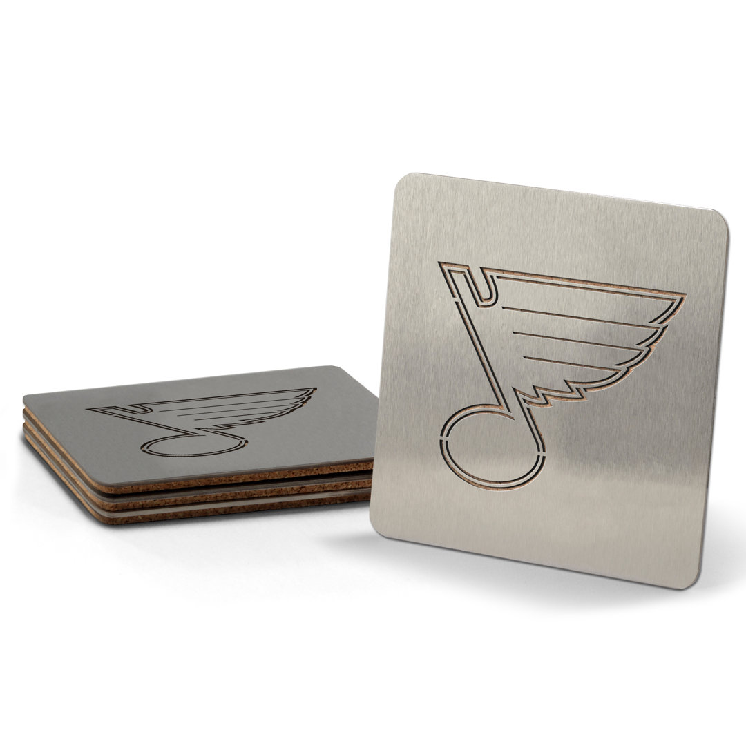 Stainless Steel Square 4 Piece Coaster Set With Holder (Set of 4) YouTheFan NHL