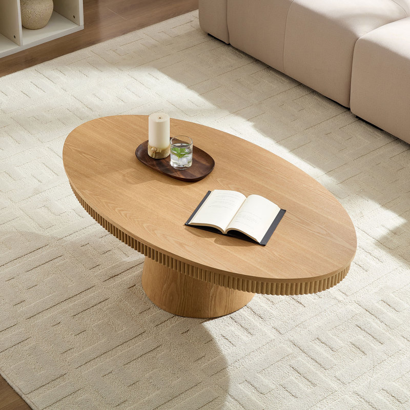 MDF Oval Coffee Table, Oak Wood