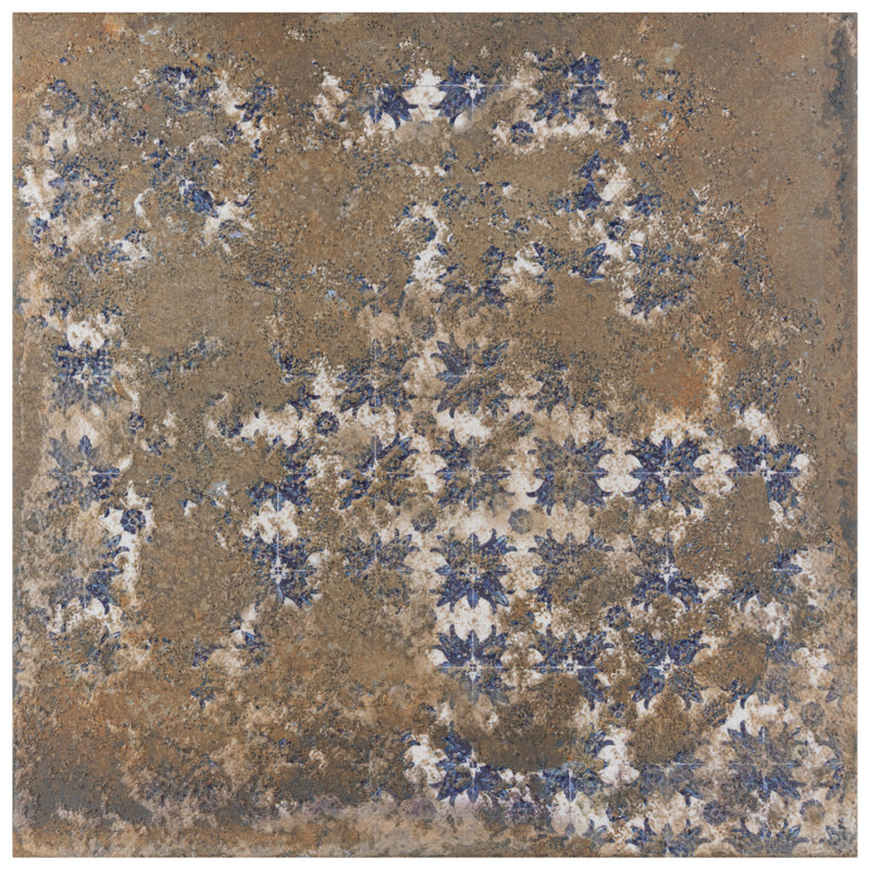 Antigua Deco 13" x 13" Porcelain Vintage Subway Wall & Floor Tile, Brown/Blue