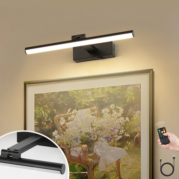 15.8" Dimmable 1 - Light  LED Picture Light with Remote, Battery Powered Wall Mount Light with Adjustable Rod