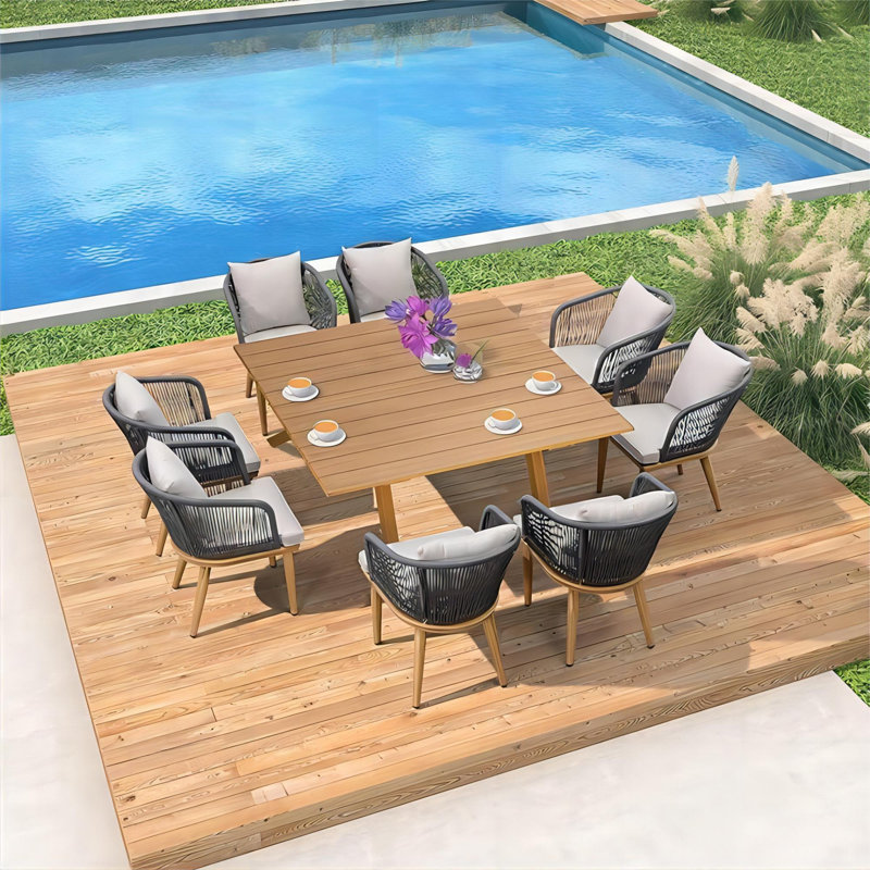 Brozak 9 Pieces Patio Dining Sets All-Weather Wicker Patio Furniture With Large Size Table Seating Sets For Garden Backyard Deck Outdoor Dining Sets With Cushions And Pillows