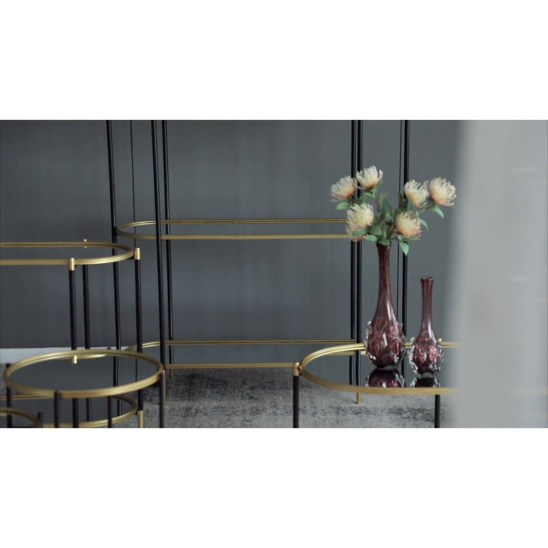 Hannes Black and Gold Metal Side Tables with Glass Top