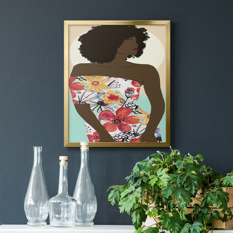 You Go Woman II, toile encadrée de qualité supérieure - prête à être accrochée, Or, H 20 po x l 16 po
