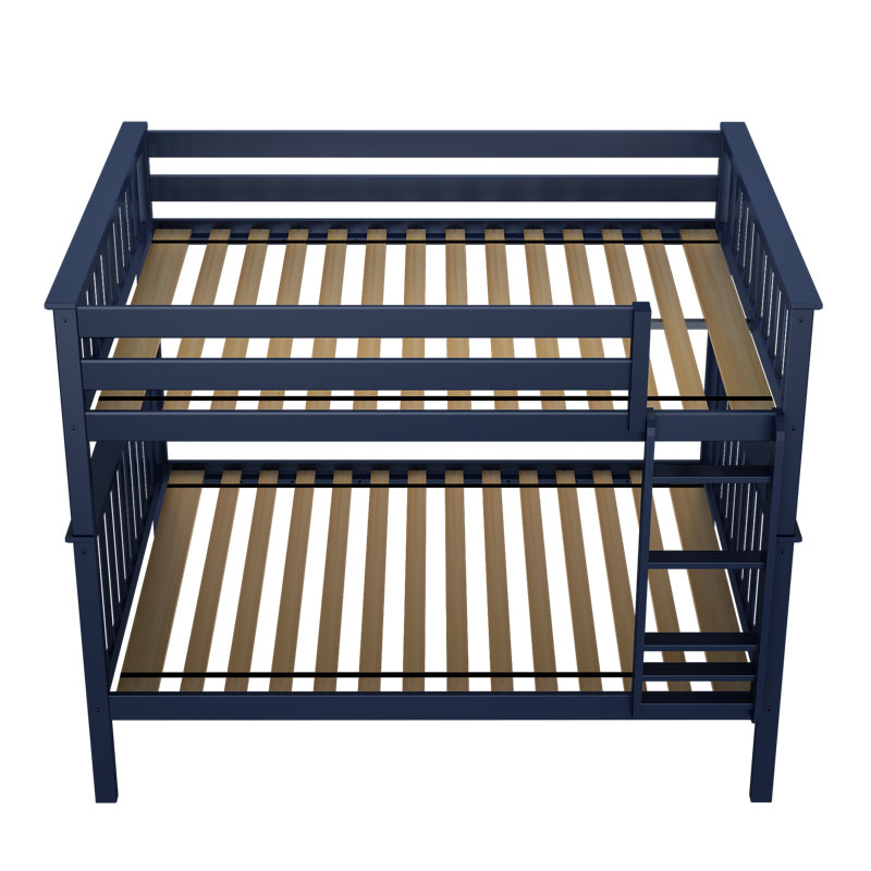 Lit superposé standard en bois massif à 2 tiroirs Streamline par Harriet Bee, Double sur double, Bleu