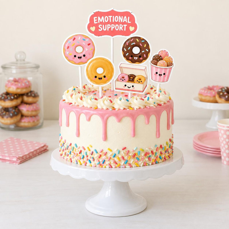 Décorations de gâteaux beignes pour le soutien émotionnel, décorations d'anniversaire kawaii en forme de beignes, pics en carton