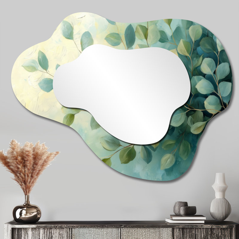 «Eucalyptus Leaves Dance Of The Foliage I» - miroir mural décoratif à feuilles, miroir de coiffeuse traditionnel, imprimé sur métal