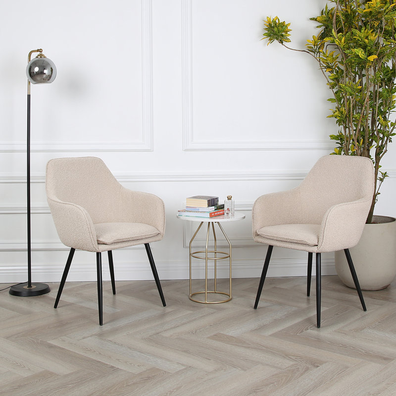 Pugliese - Pair of Boucle Accent Chair - Cream, Black