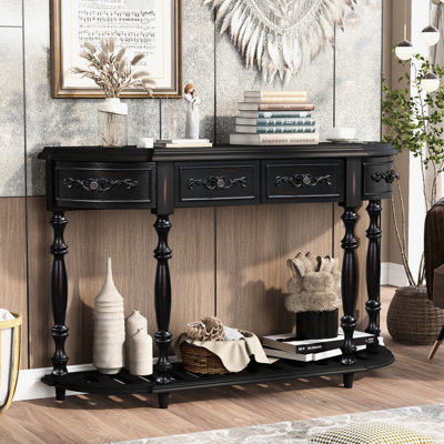 Console 52 po courbée en noir, 4 tiroirs et 1 tablette, pour chambre à coucher, unité de rangement spacieuse, rangement