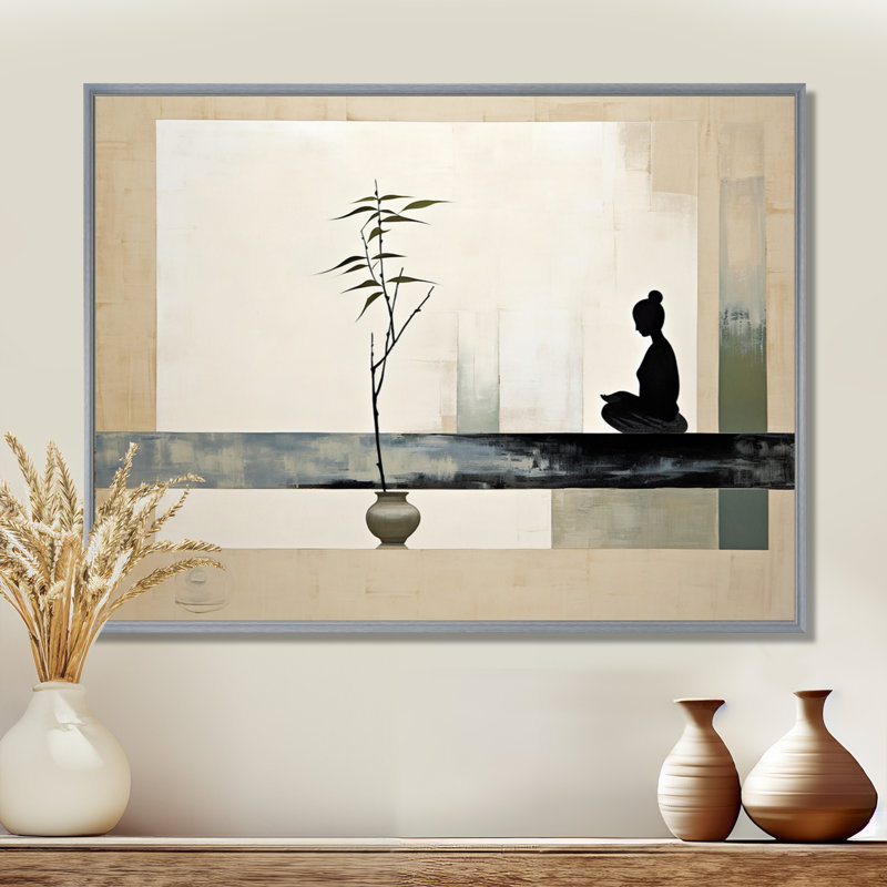 Mahmod Asian Art Modern Zen I - Art asiatique, art mural, H 12 po x l 20 po, Reproduction avec cadre flottant, Argent argent