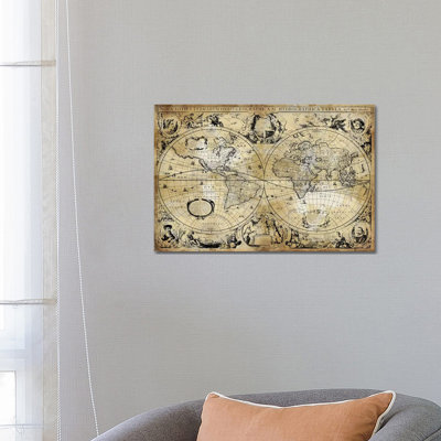 Antique World Map by Russell Brennan - Wrapped Canvas Print