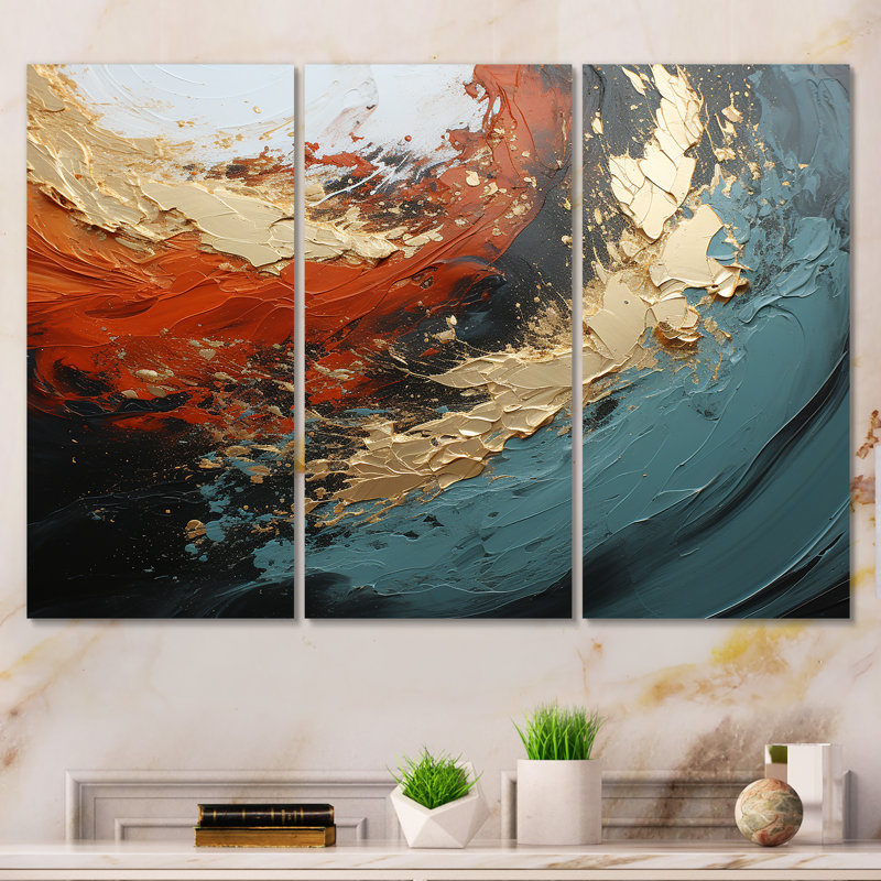 Orange et marbre orange, lave I - art mural abstrait, Toile tendue, H 28 po x l 36 po x P 1 po