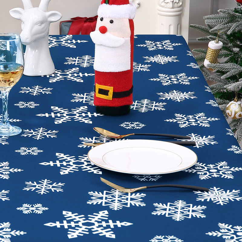 Nappe de Noël à motifs de flocons de neige – Polyester lavable, usage intérieur/extérieur – Idéale pour la table, la cuisine et la décoration des fêtes