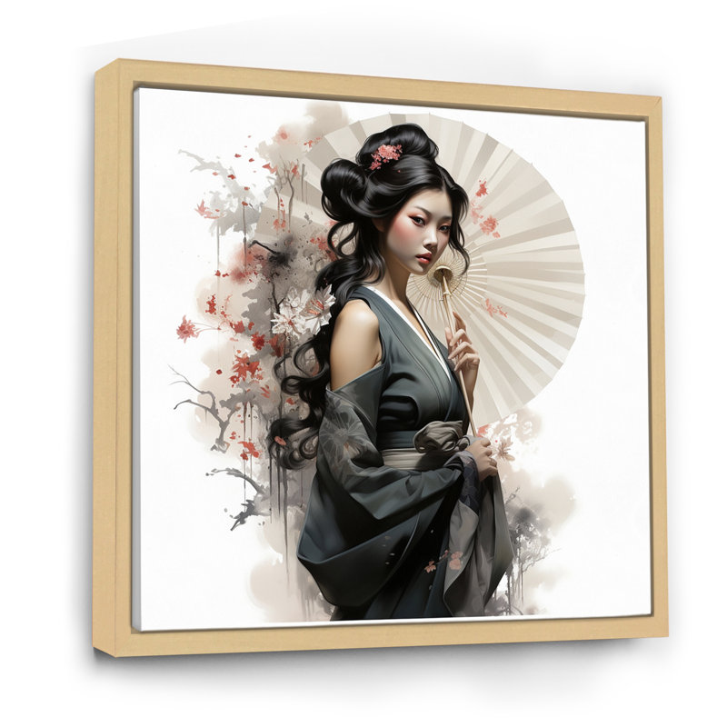 «Asian Art Geishas Grace VI», reproduction sur toile tendue, 30" H x 30" W, Cadre naturel flottant