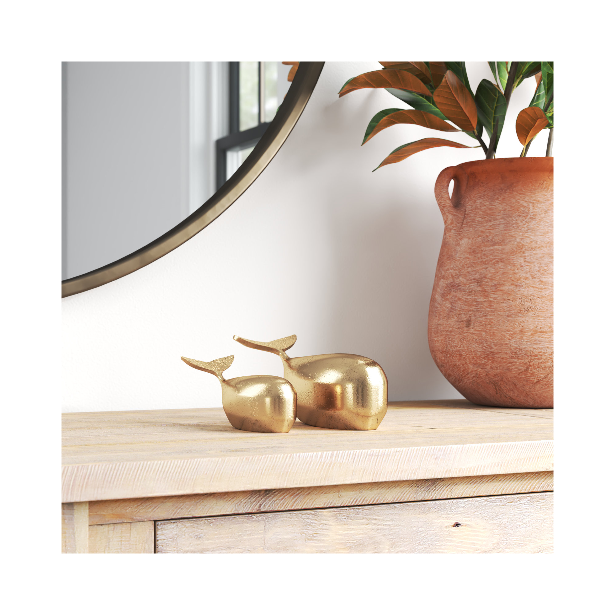 Lychee Pelagic Solid Aluminum Whale Sculptures, Set of 2, Gold