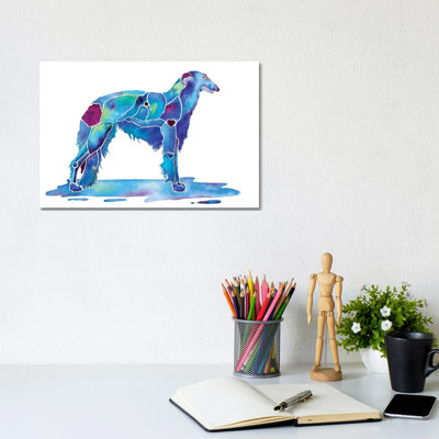 Borzoi Dog Blue 1 Piece Wrapped Canvas Wall Art
