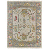 Karina Hand Knotted Wool Floral Area Rug in Blue/Gray/Rust/Gold