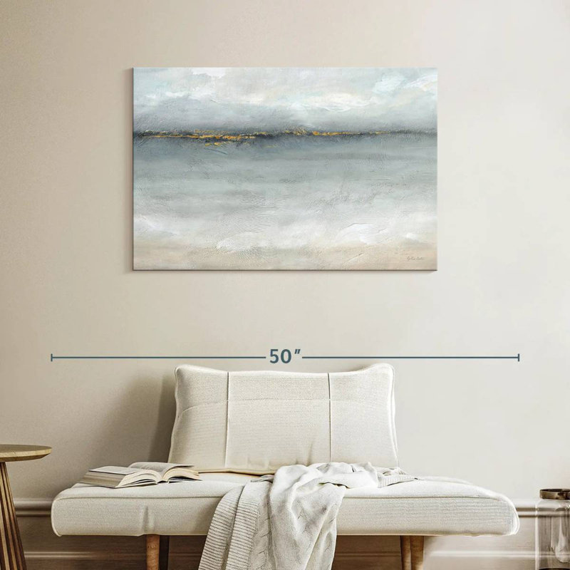 Avery mer sereine or gris paysage, H 26 po x l 39 po