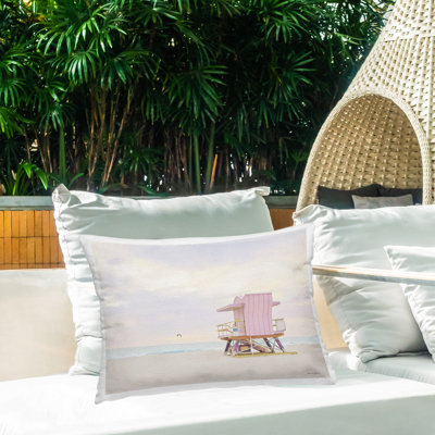 Coussin d'extérieur imprimé Pink Paradise Beach par Seven Trees Design