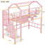 Lit mezzanine en métal avec toit et boîte de rangement, simple, rose-742837180