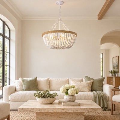 Lustre perlé à 5 lumières de style campagne blanc mat