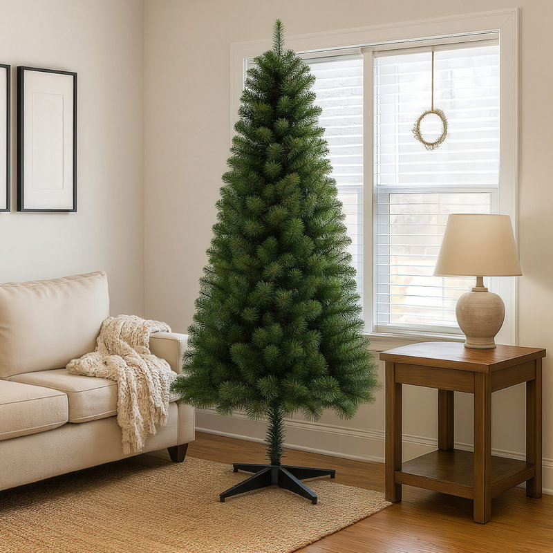 Arbre de Noël artificiel à charnière non éclairé 6 pi avec 582 pointes, arbre de Noël à branches en PVC avec support en plastique à 4 pieds pour la décoration de Noël intérieure