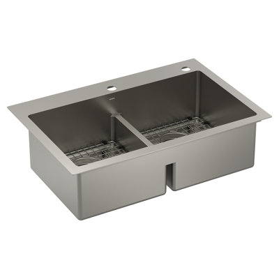 Évier de cuisine à double cuve en acier inoxydable à double installation avec grille de fond 33 po x 22 po Prep 1800 Series