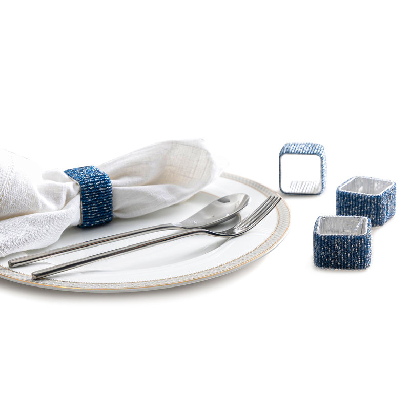 Rond de serviette classique bleu clair, ensemble de 4, Vert paon