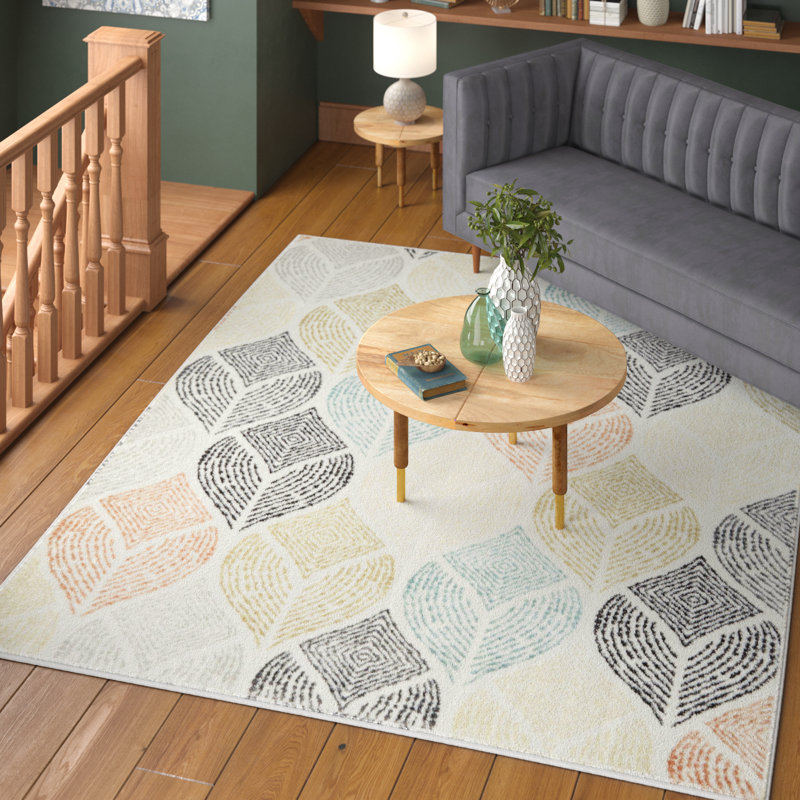 Tapis géométrique ivoire / crème / brun Sharonville, Rectangle 8 pi 5 po x 7 pi 8 po