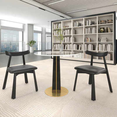 Folkestone Modern Round Sintered Stone Conference Table With PU Leather Chairs by Mercer41