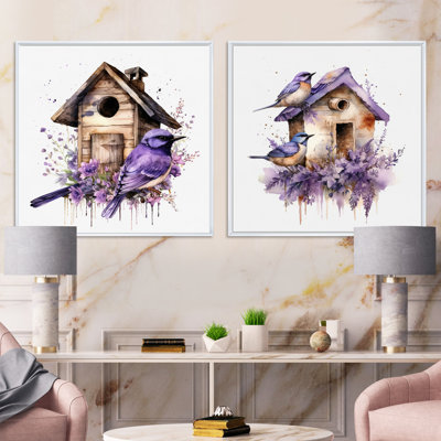 Mauve lavande Birdhouse - ensemble de 2 oiseaux carrés