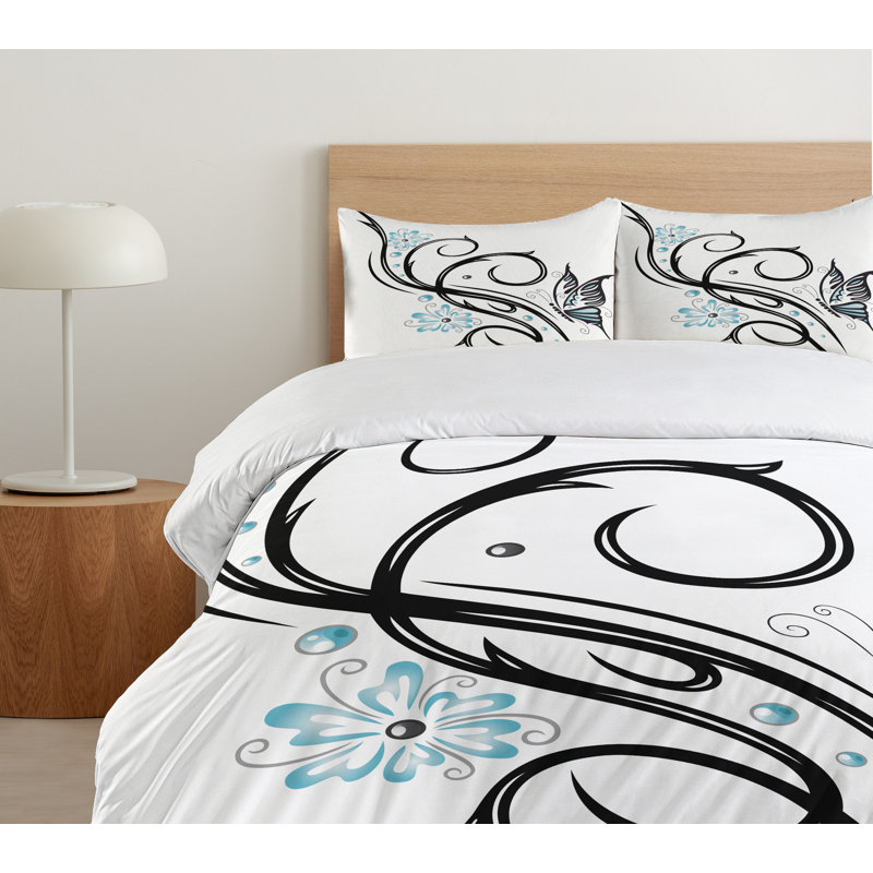 Tattoo Modern & Contemporary Polyester Floral Duvet Cover, King