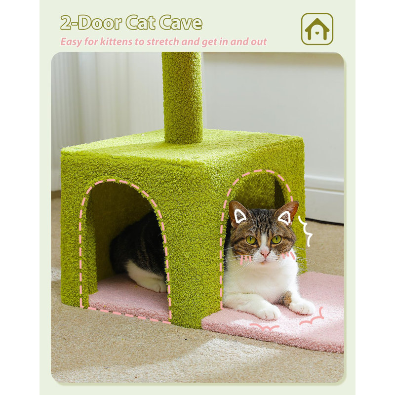 Flower Cat Tree With Large Metal Frame Hammock, 35" Cute Cat Tower With Sisal Scratching Posts For Small Indoor Cats, Cat Condo With Pink Top Perch For Kittens, Pink