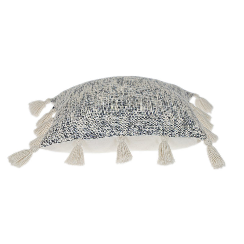 Coussin 18 "à rayures grises et blanches en coton avec pampilles